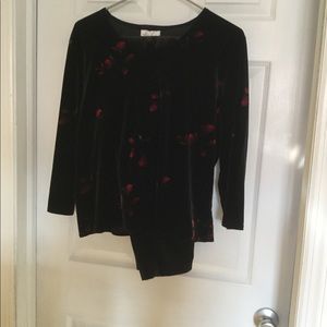 Ladies black velvet top and pants set